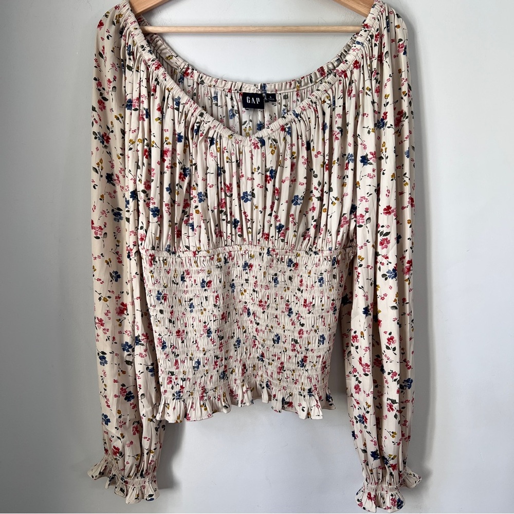 Gap Smock Waist Top Floral Off White Womens Size Large